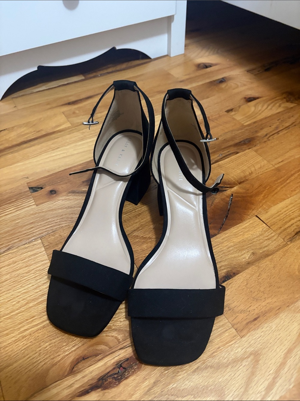 Kelly & Katie Black Ankle-Strap Block Heel Sandals